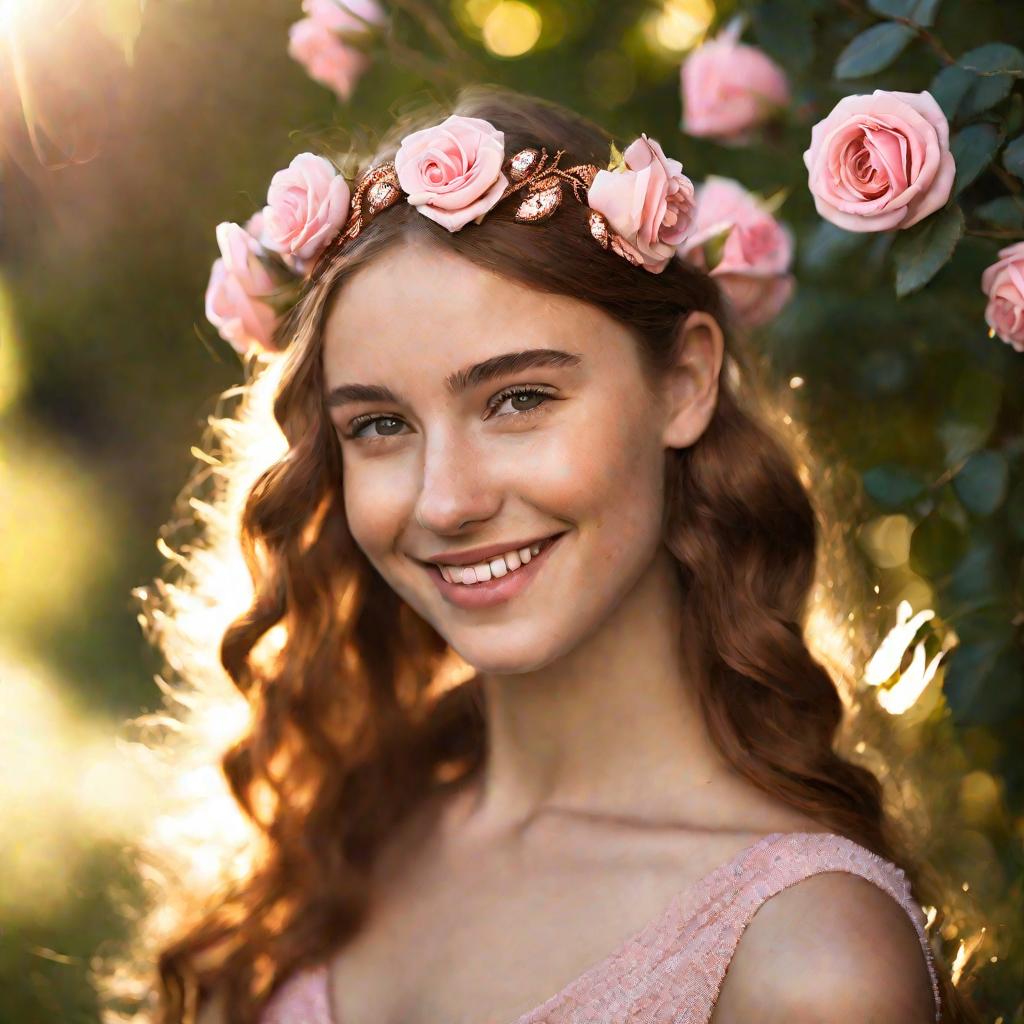 Девушка с розой на голове