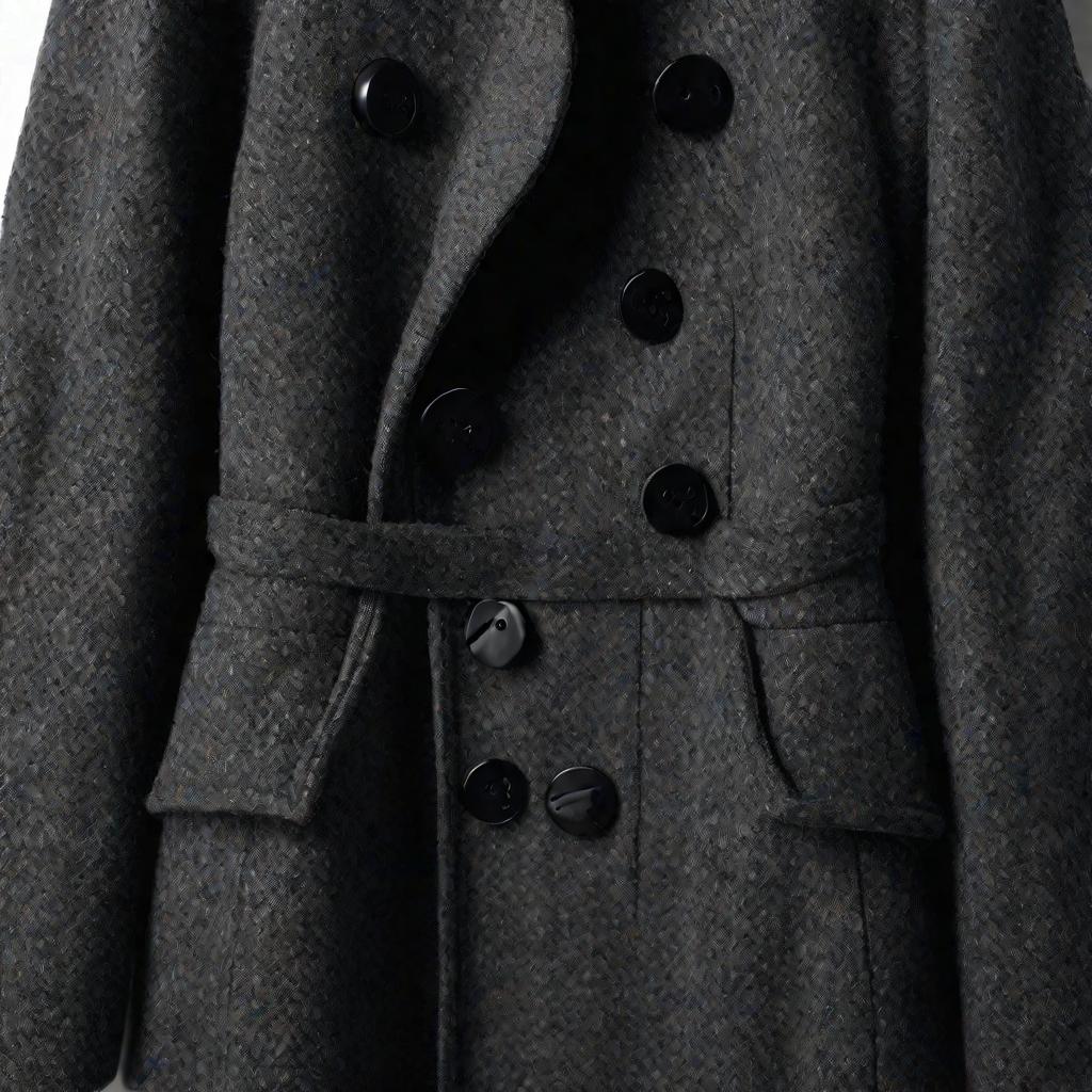 Женское шерстяное пальто распакованное для примерки