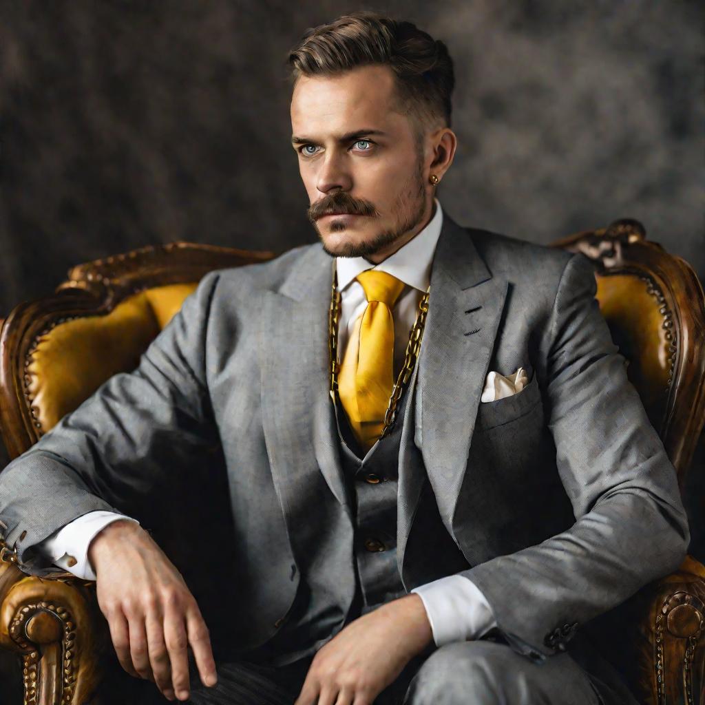 Портрет мужчины в костюме с золотой цепочкой Бисмарк