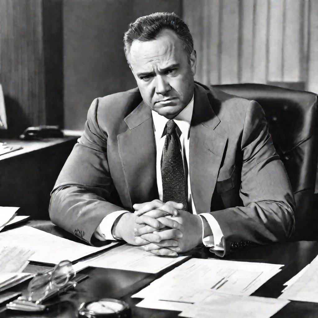 Портрет чиновника в костюме за большим рабочим столом в кабинете
