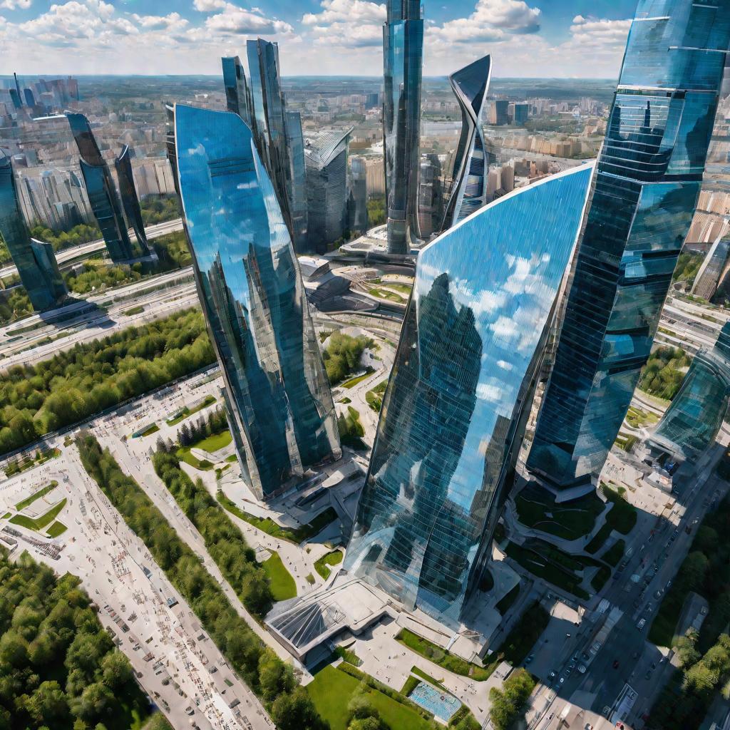 Вид сверху на Московский Международный Деловой Центр в солнечный летний день