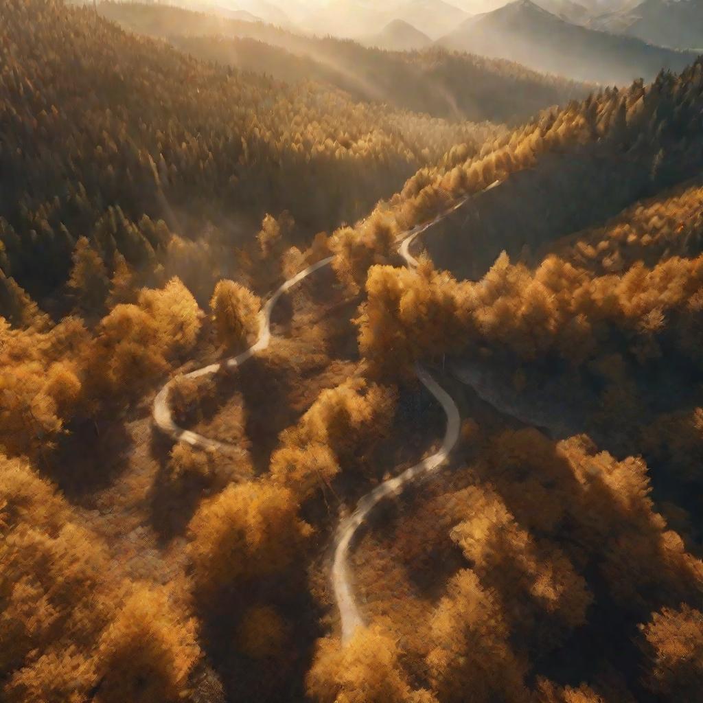 Тропинка сквозь золотой лес ведет к горам