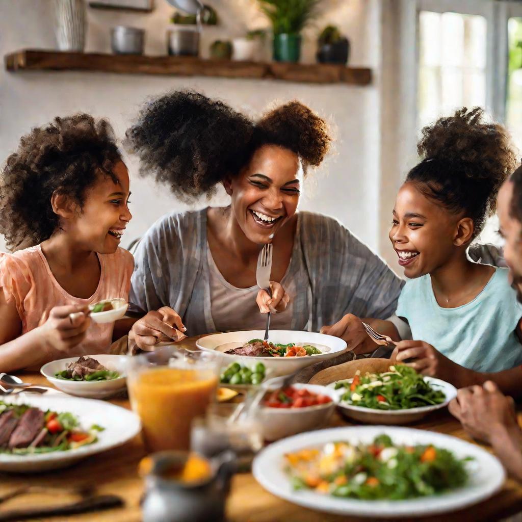 Портрет большой счастливой семьи за ужином