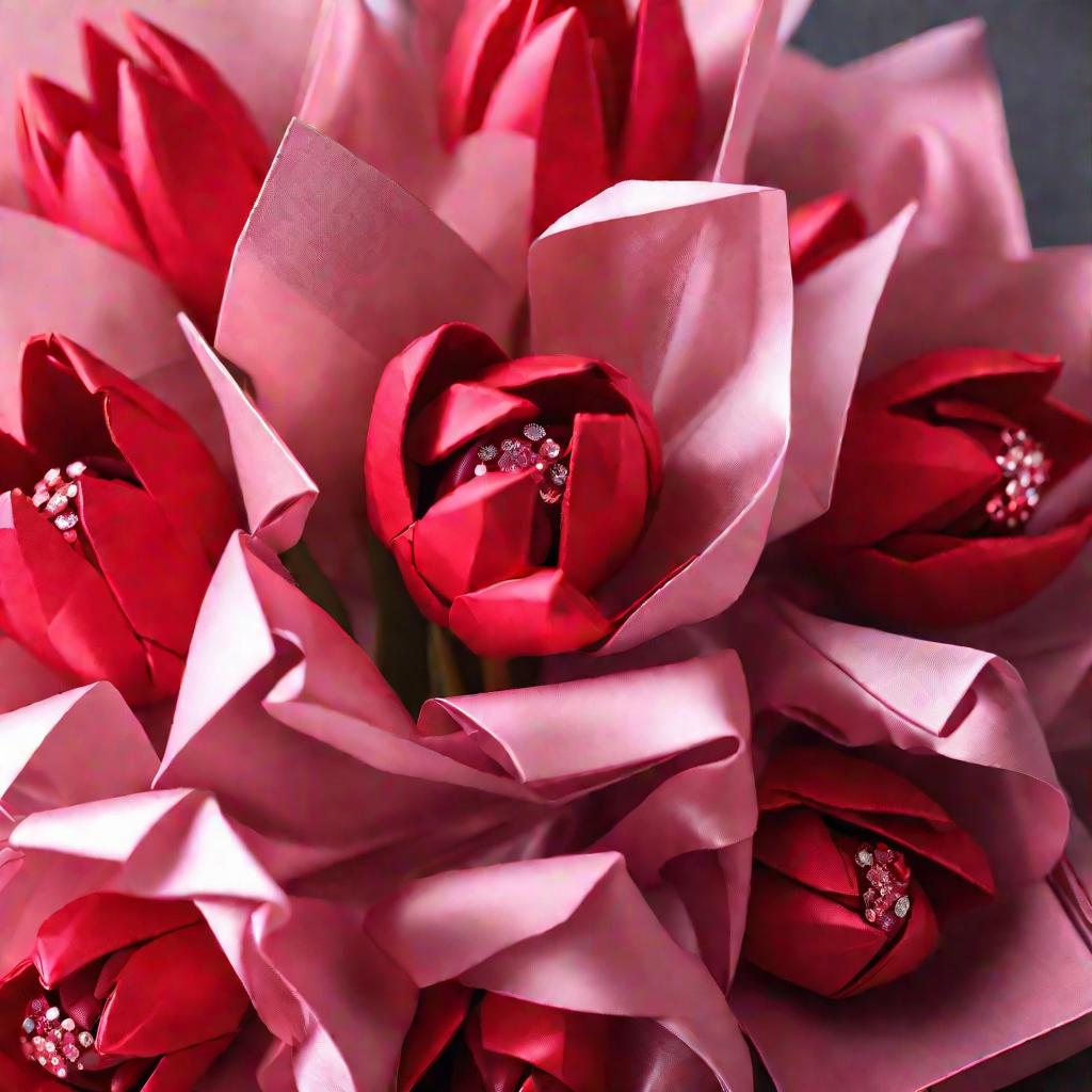 Букет из розовых бумажных тюльпанов
