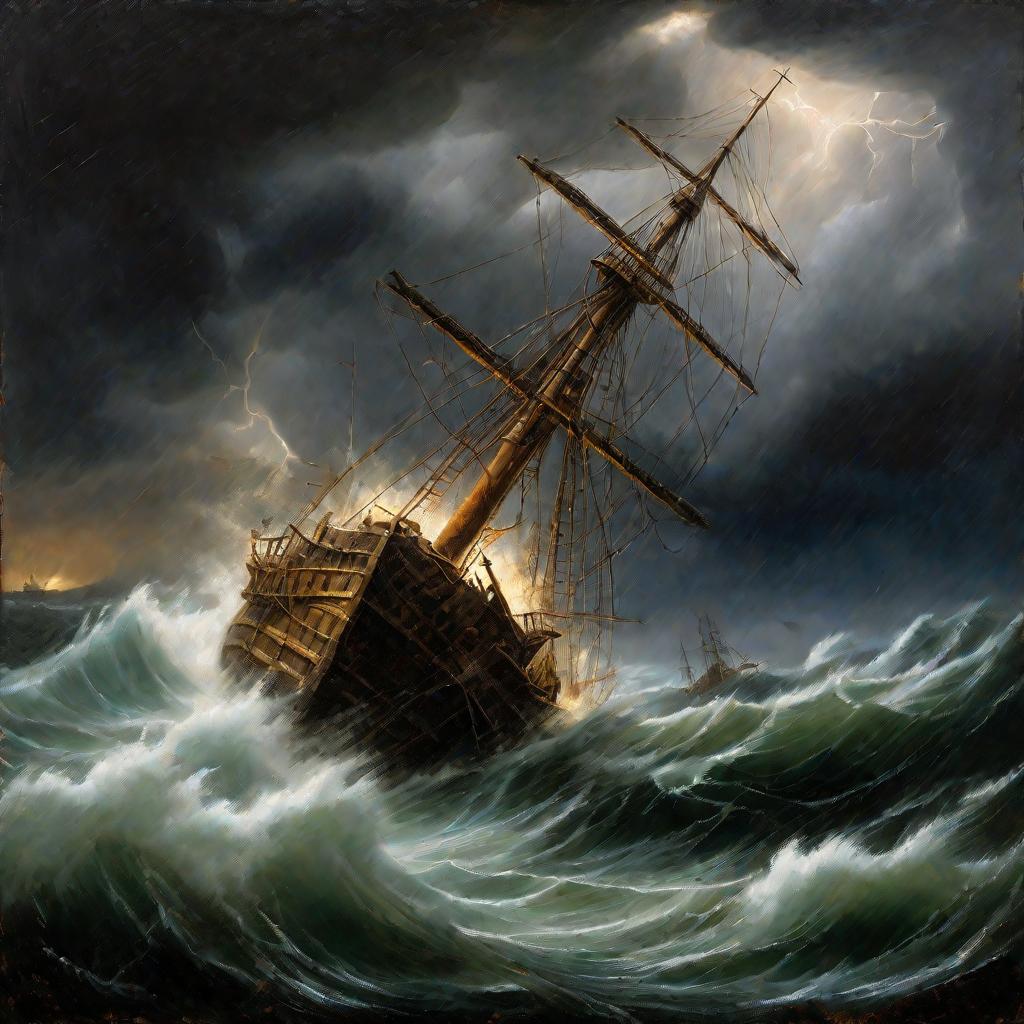 Картина кораблекрушения в шторм