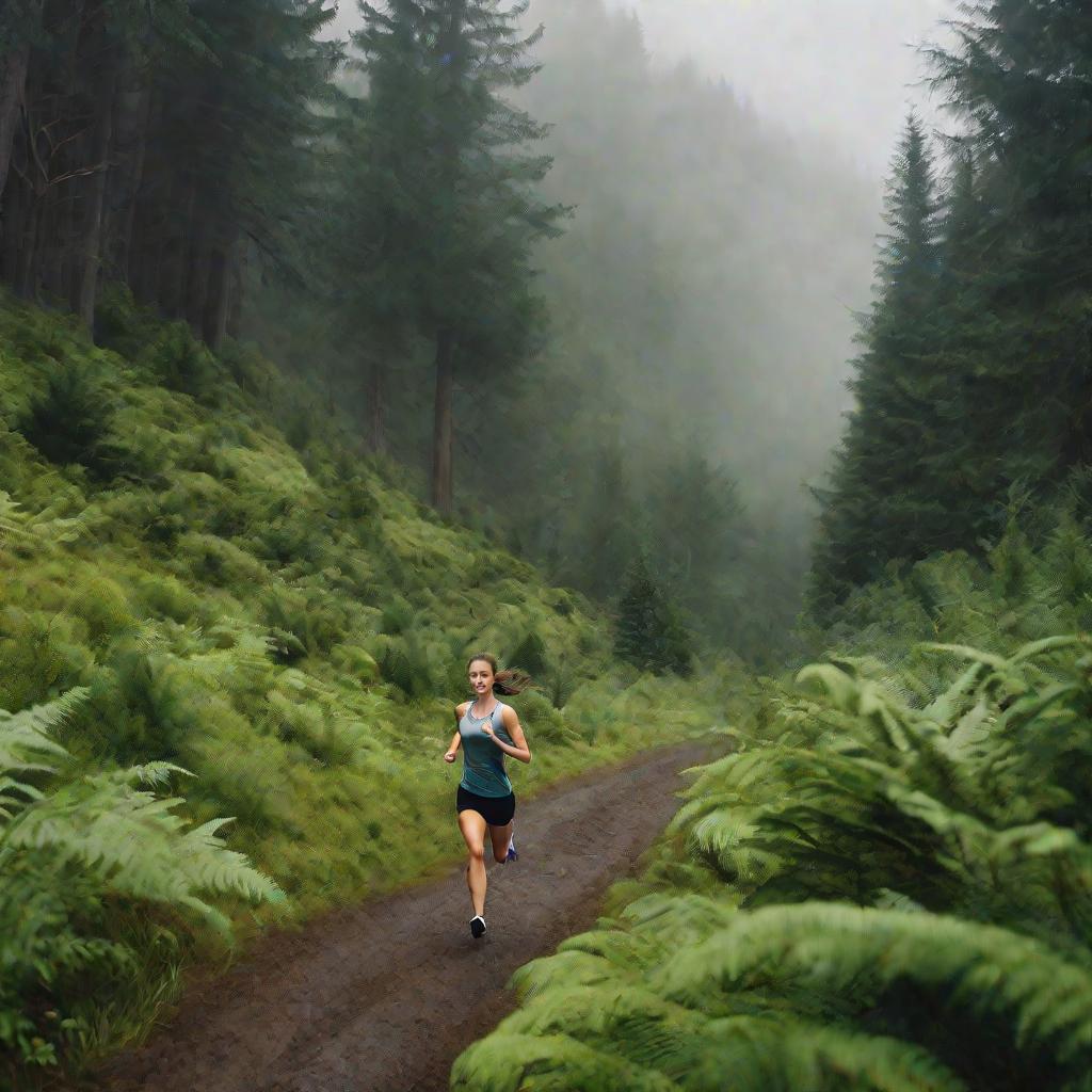 Девушка бежит по лесной тропинке