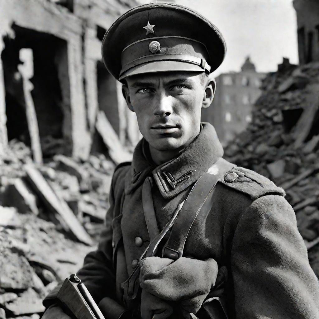 Советский солдат в освобожденном Сталинграде