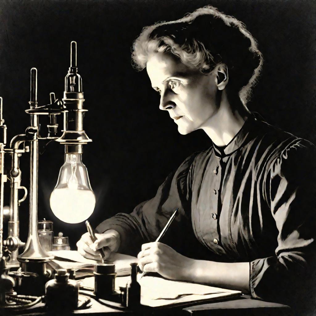 Мария Кюри работает ночью при свечах
