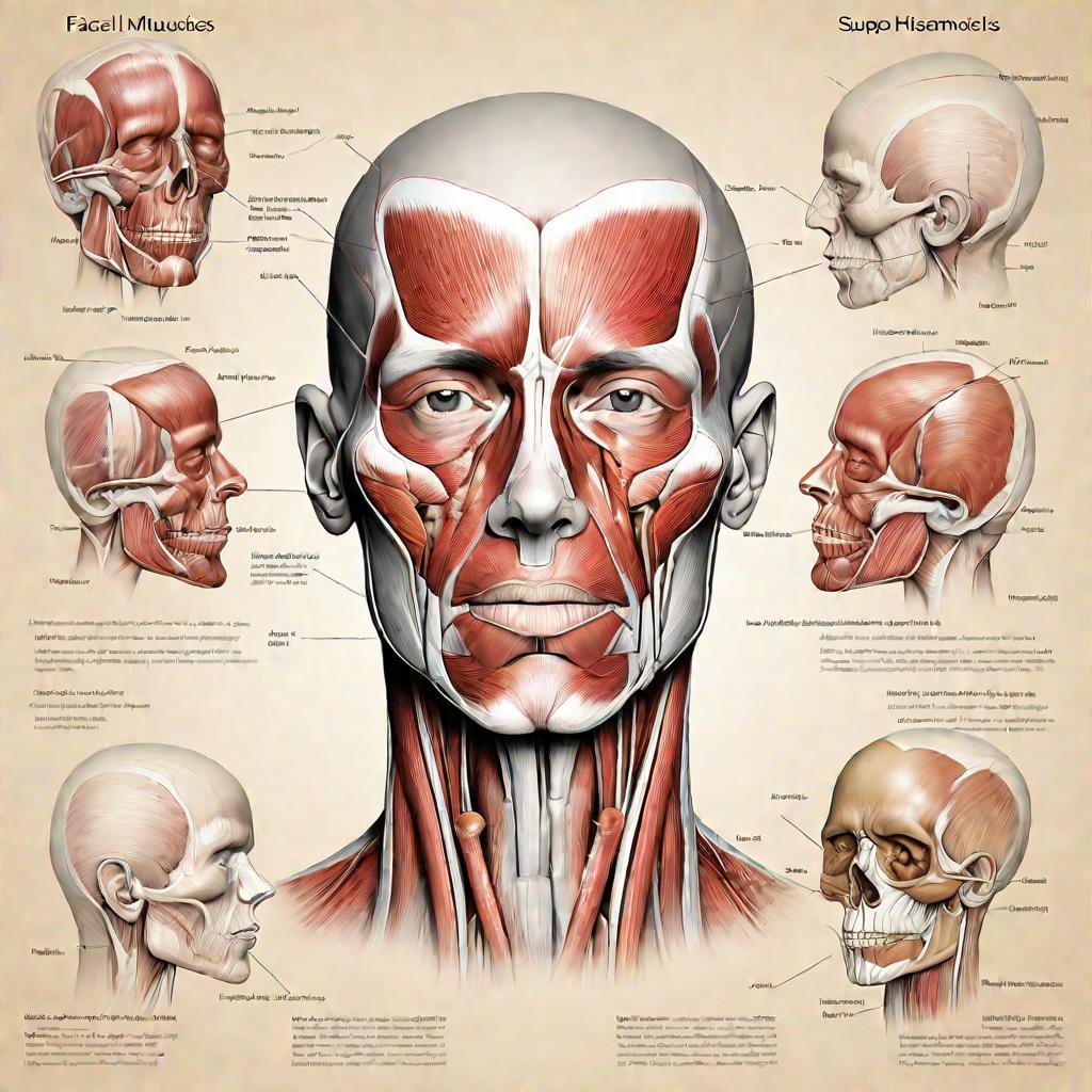 Анатомическая схема мимических мышц лица