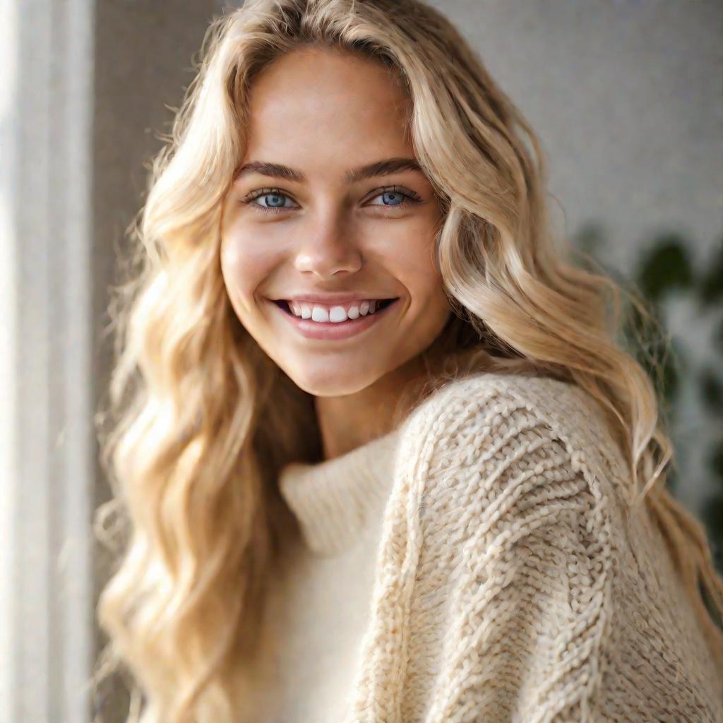 Портрет молодой женщины с яркой улыбкой