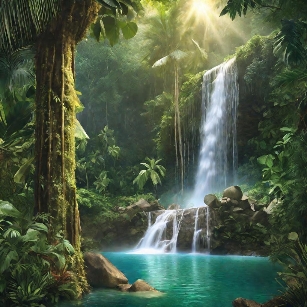 Водопад среди джунглей