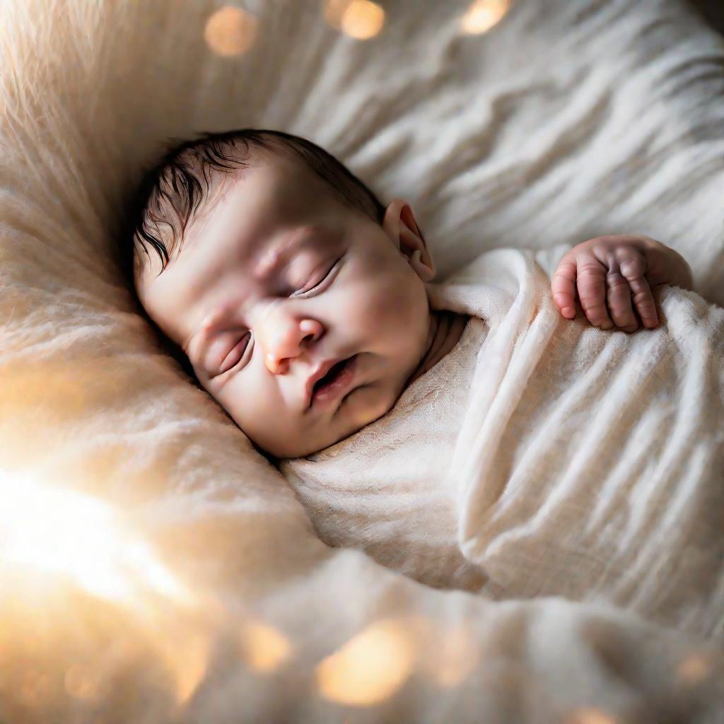 Младенец мальчик в возрасте 1 месяц спит на белом одеяле