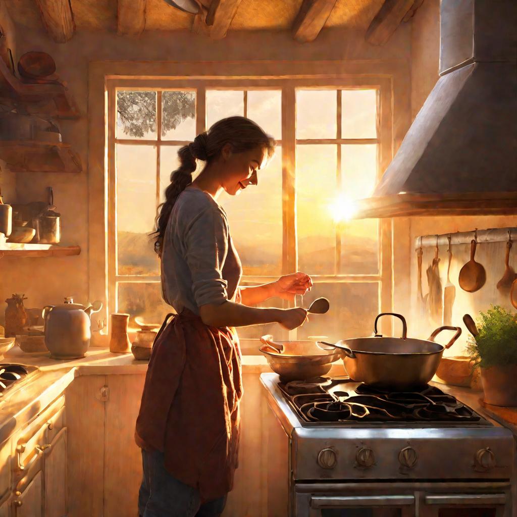 Женщина готовит на кухне