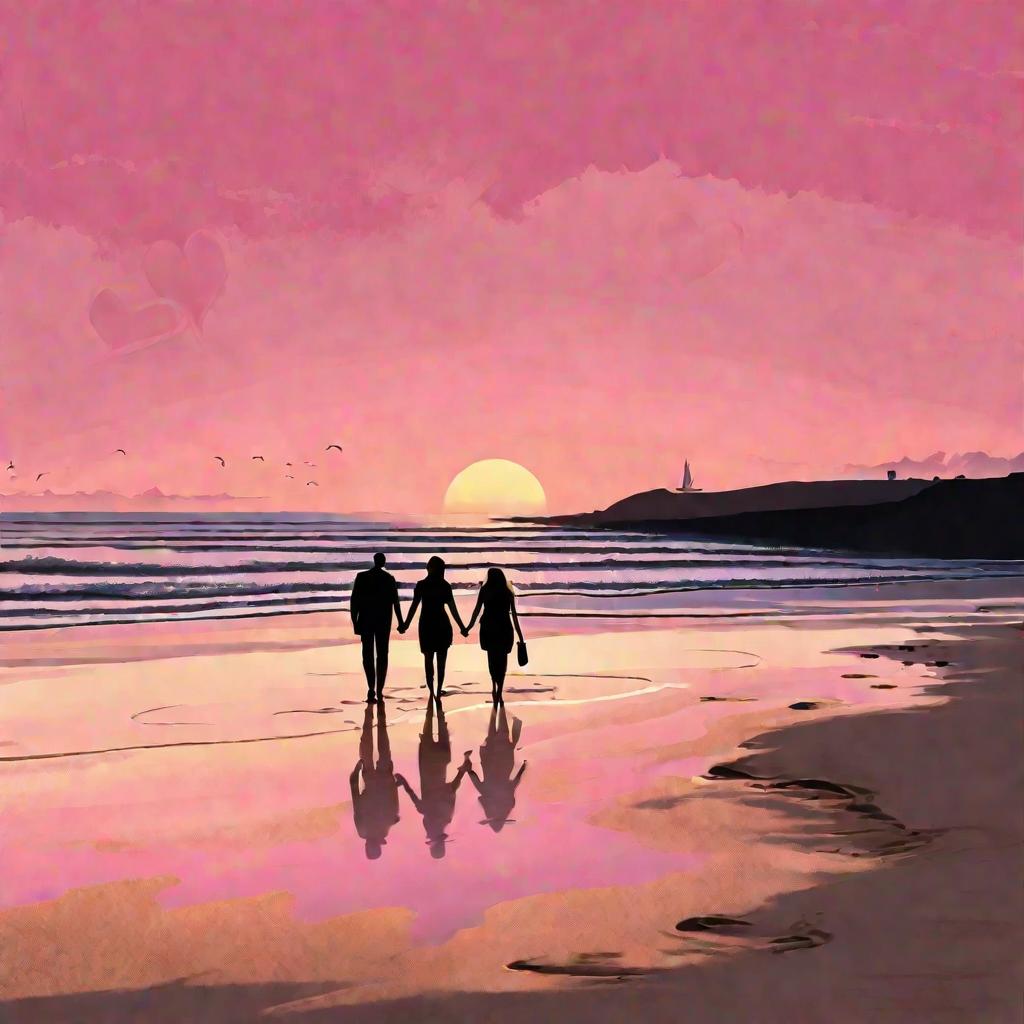 Влюбленная пара на пляже на рассвете в День святого Валентина