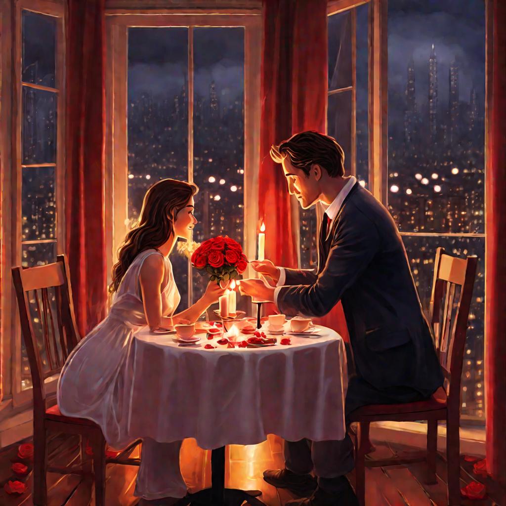 Романтический ужин при свечах вечером в День святого Валентина