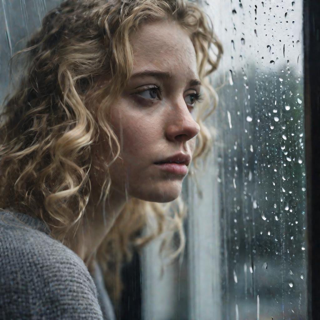 Девушка у окна в дождь