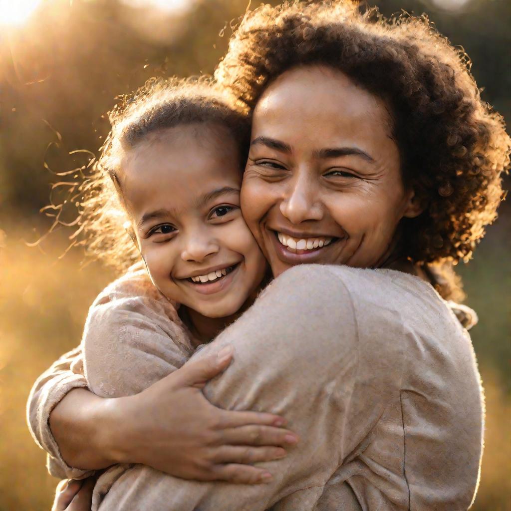 Портрет улыбающейся женщины, обнимающей дочь после успешного лечения эхинококкоза