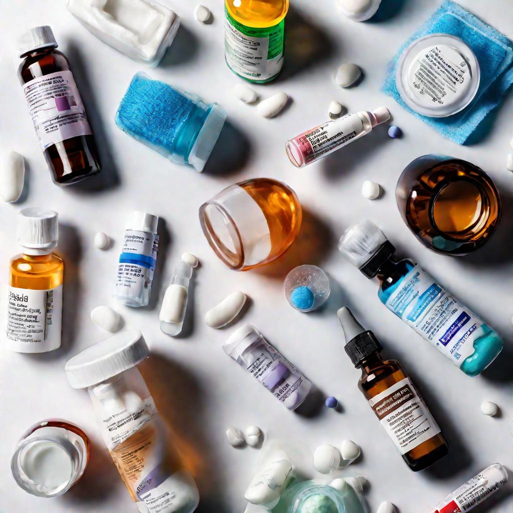 Натюрморт в студии: лекарства, кремы, капли для глаз, тест на аллергены - все для лечения аллергии на лице
