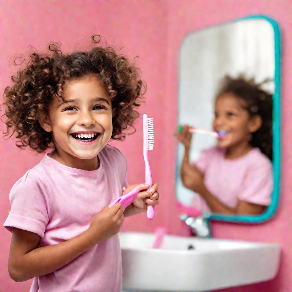 Девочка с мамой радуются чистым зубам после чистки
