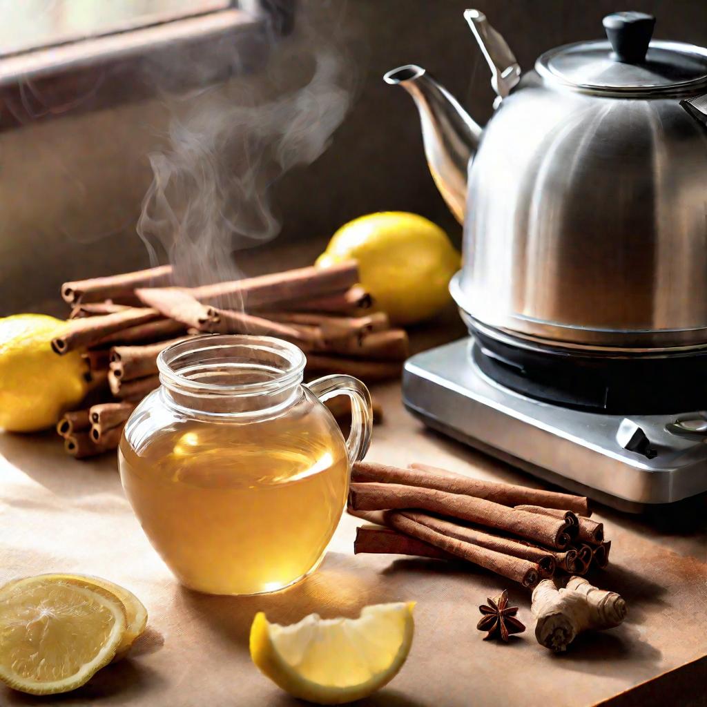 Ингредиенты для имбирного чая на кухонной стойке