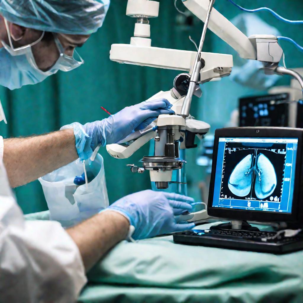 Хирург проводит лапароскопическую операцию по удалению желчного пузыря