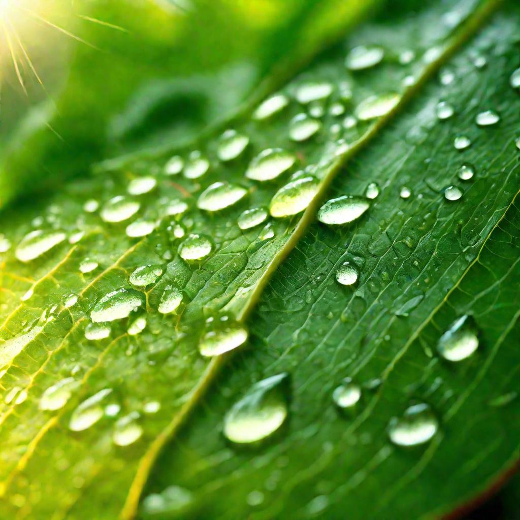 Лист растения с каплями воды после дождя