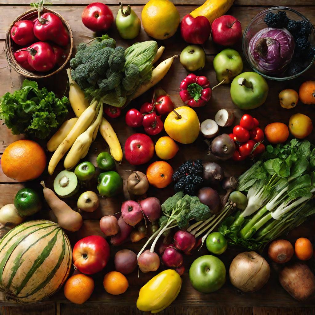 Разноцветные овощи и фрукты