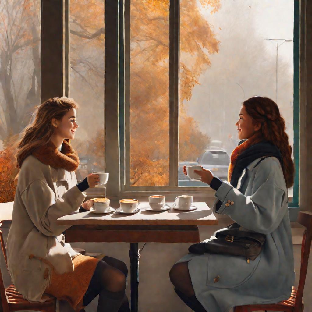 Девушки беседуют в кафе