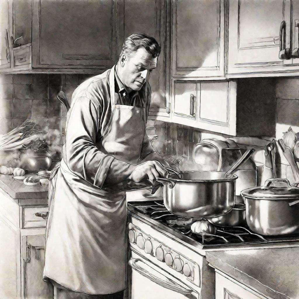 Мужчина готовит овощной суп