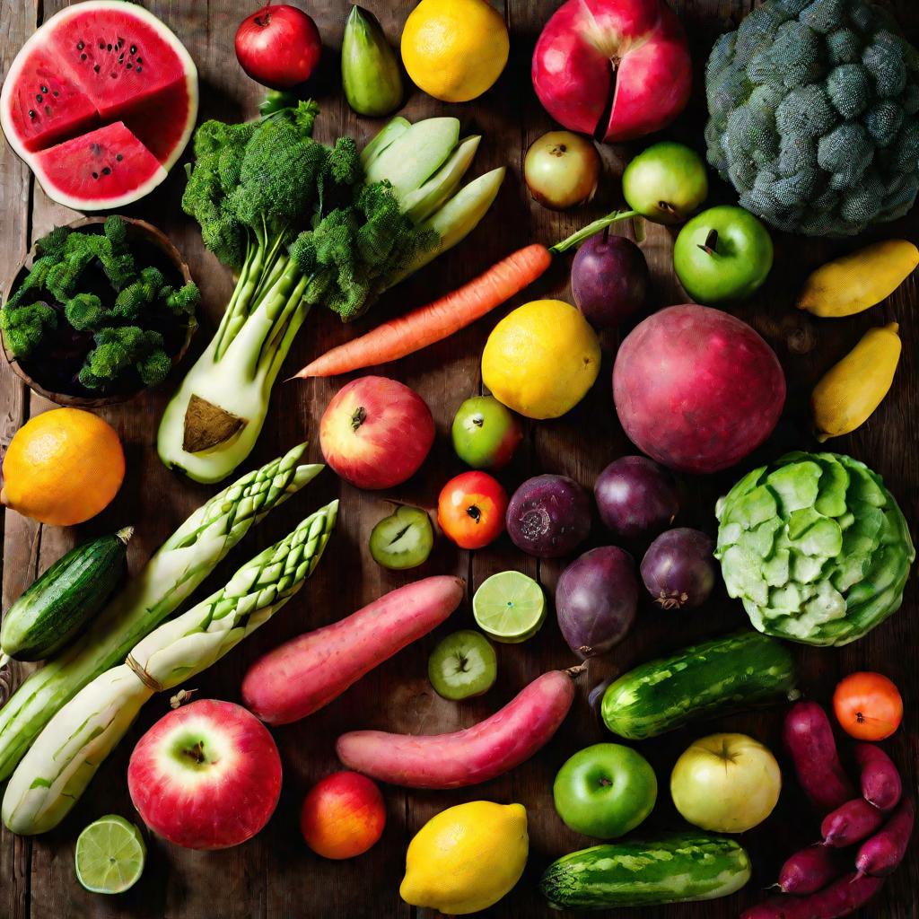 Разнообразные фрукты и овощи