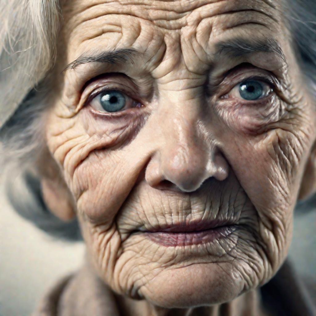 Пожилая женщина с темными кругами под глазами