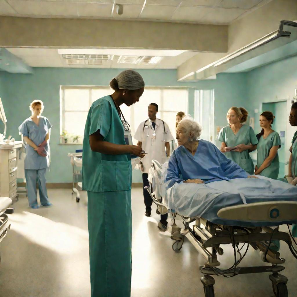 Хирург разговаривает с пациентом перед операцией по удалению лимфоузлов в больничной палате