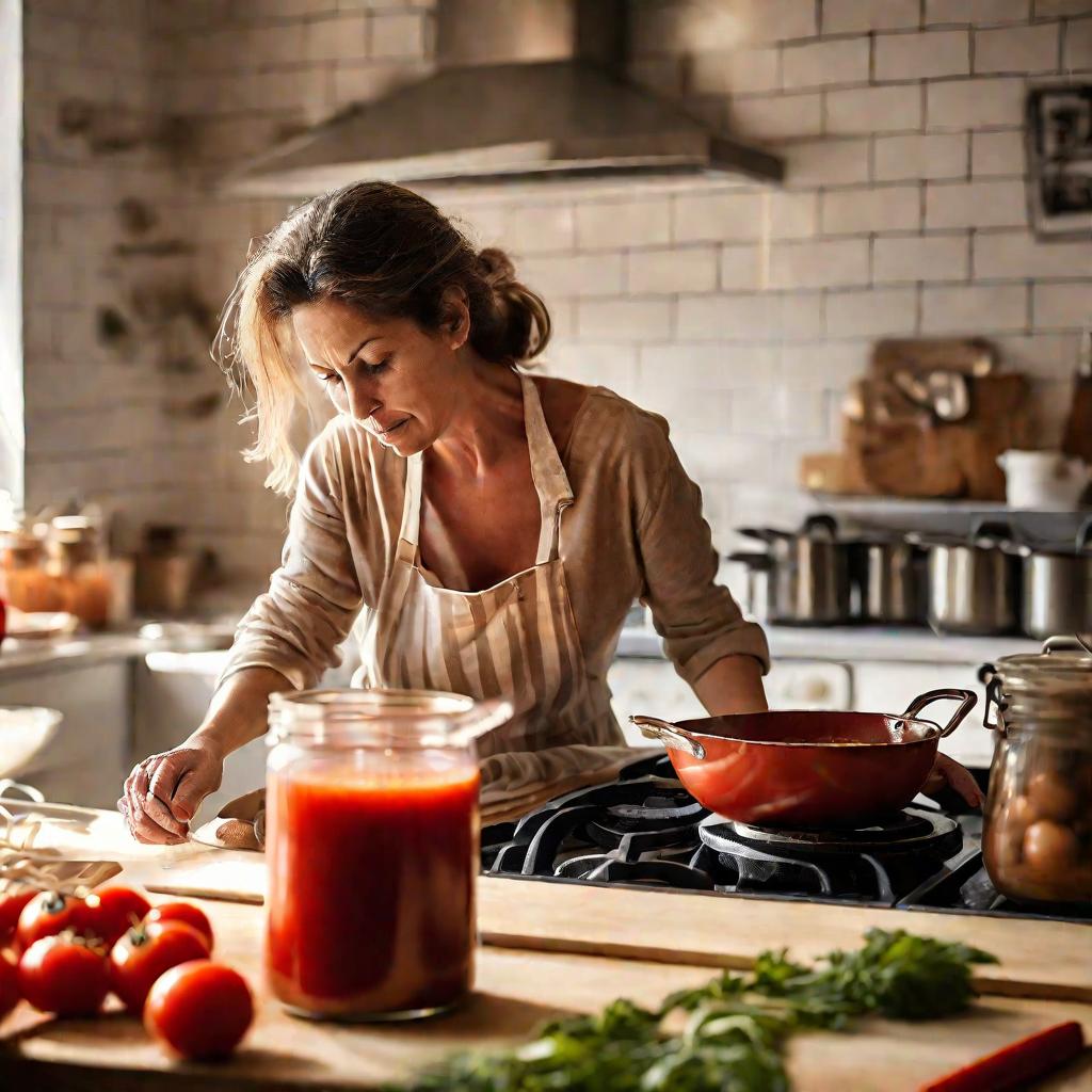 Женщина готовит томатную пасту