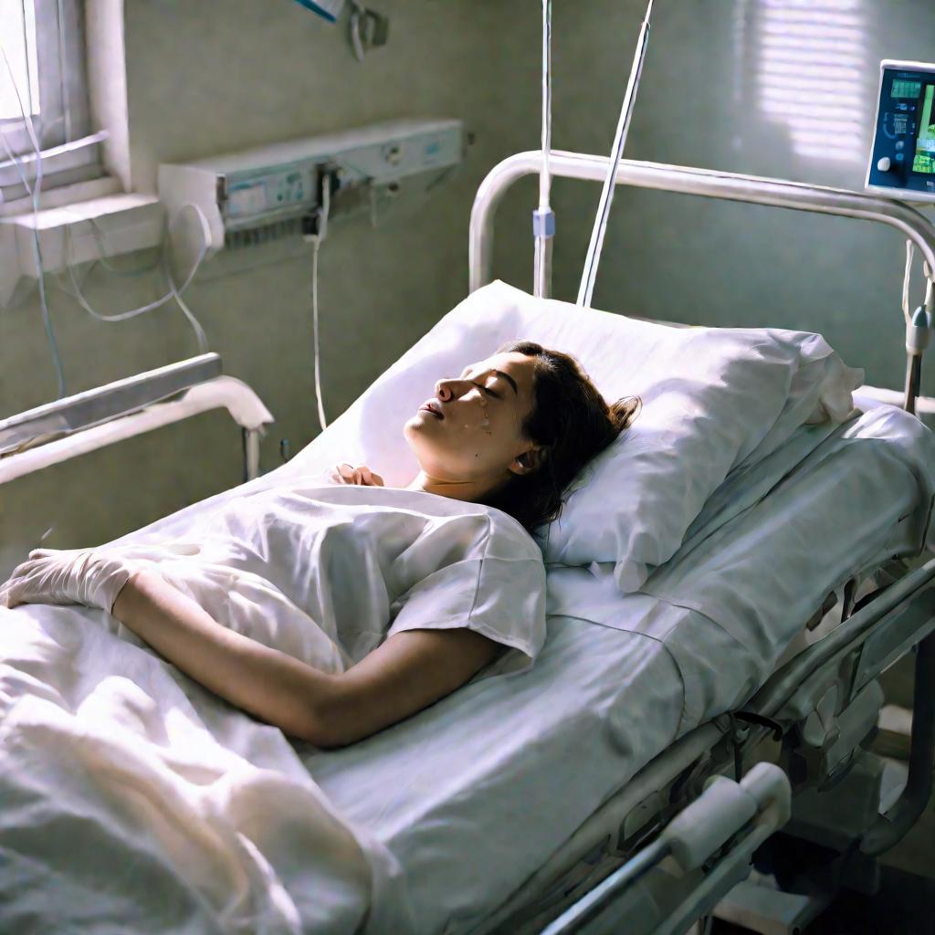 Женщина лежит в больничной кровати