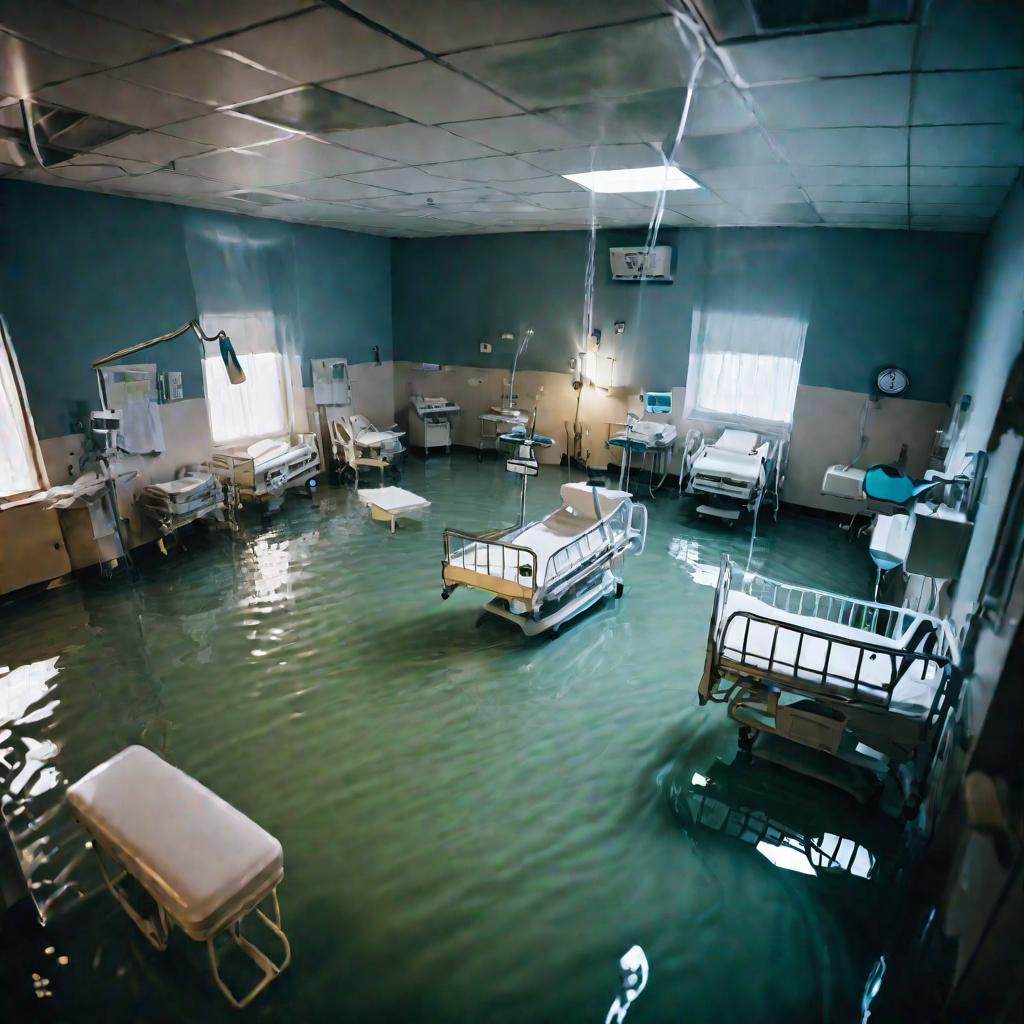 Затопленная больничная палата ночью