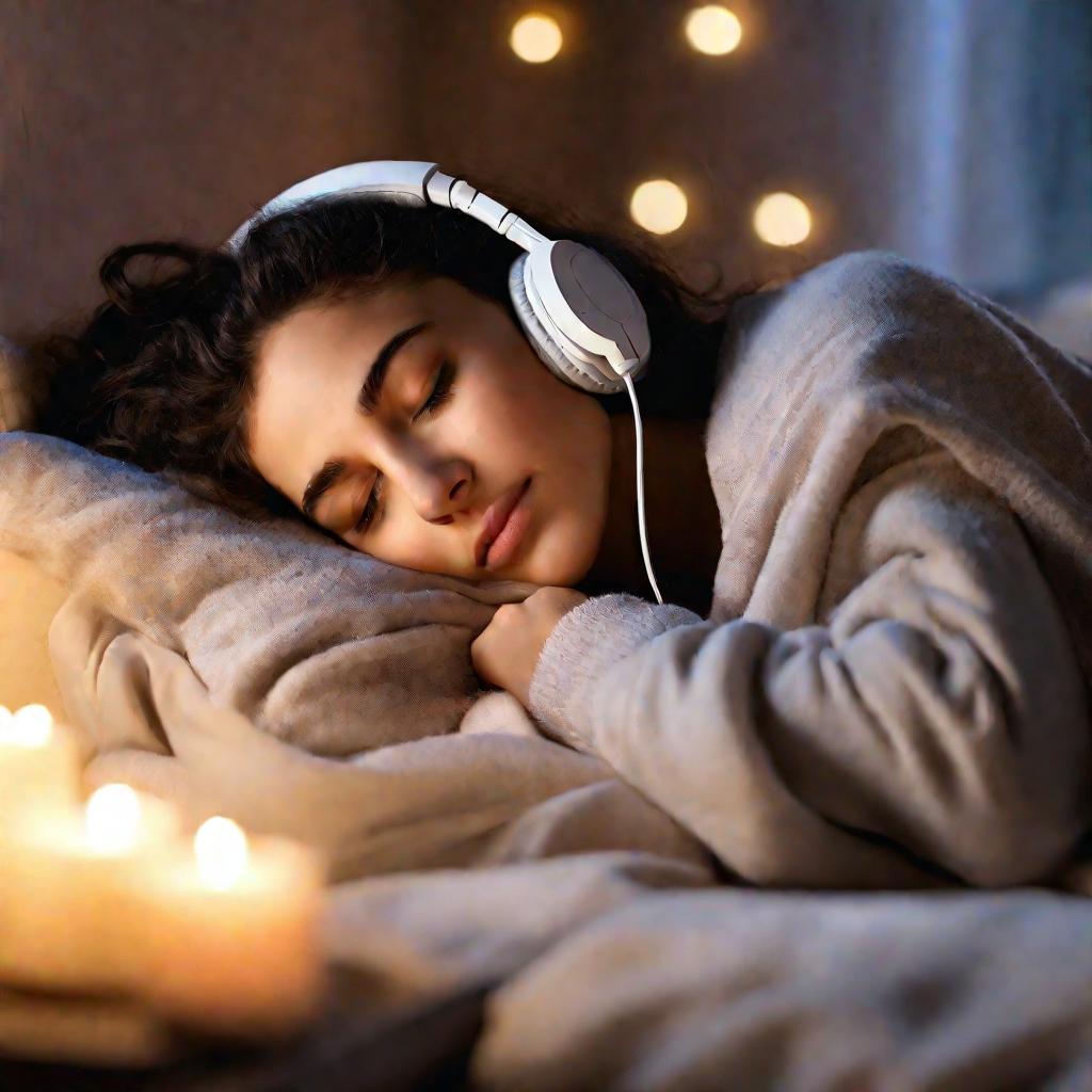 Девушка слушает музыку перед сном