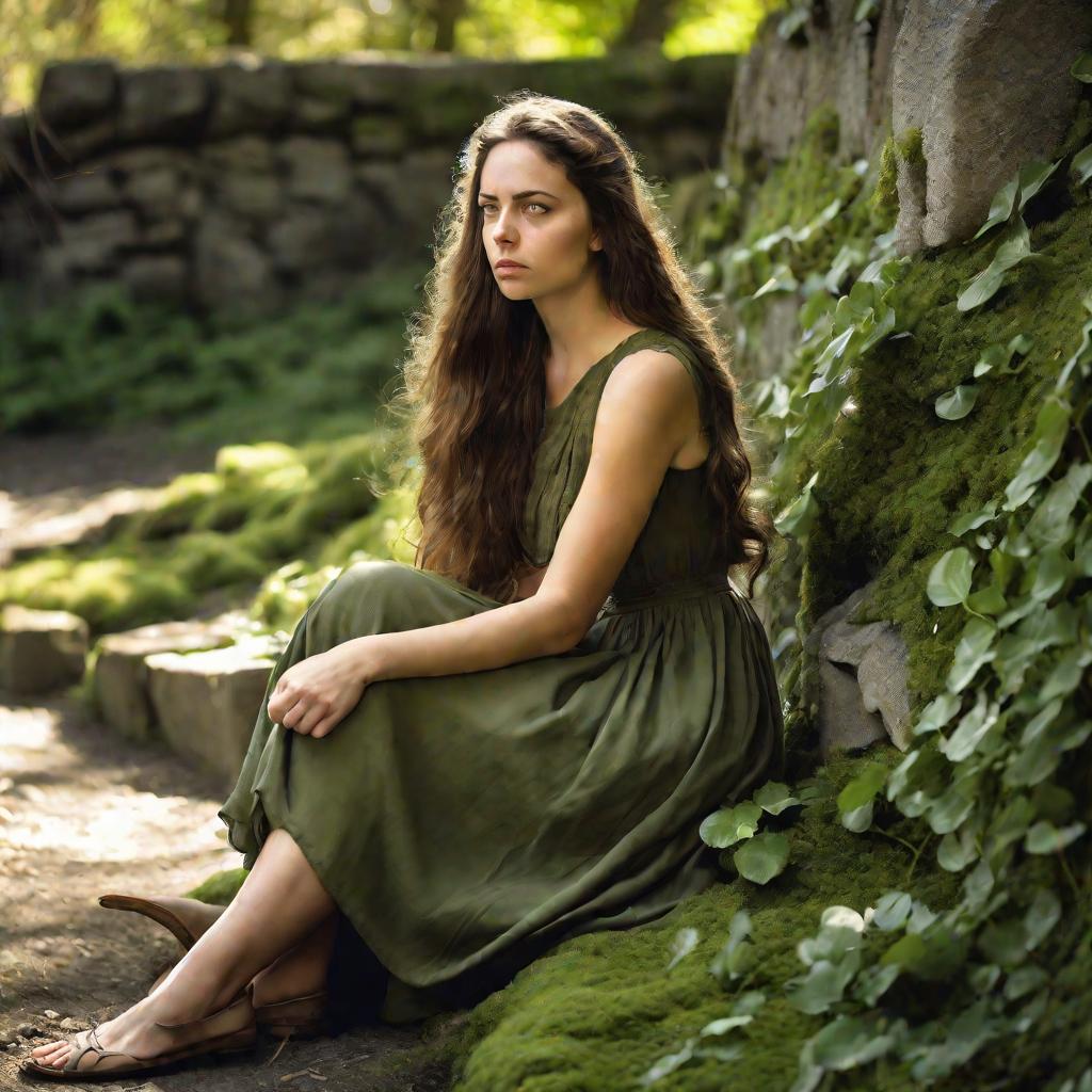 Задумчивая молодая женщина, сидящая наедине с собой на природе весной, демонстрирует меланхолический темперамент.