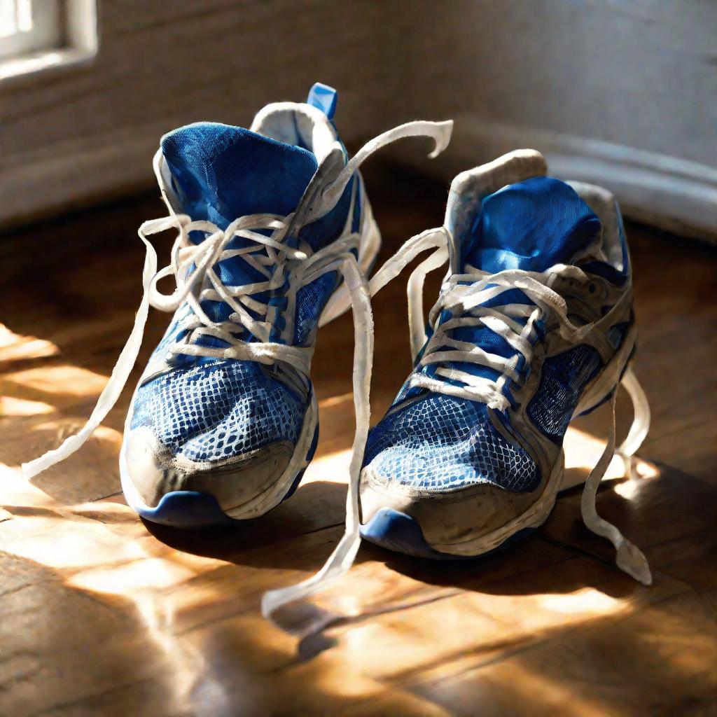 Старые спортивные кроссовки с изношенными пятками.