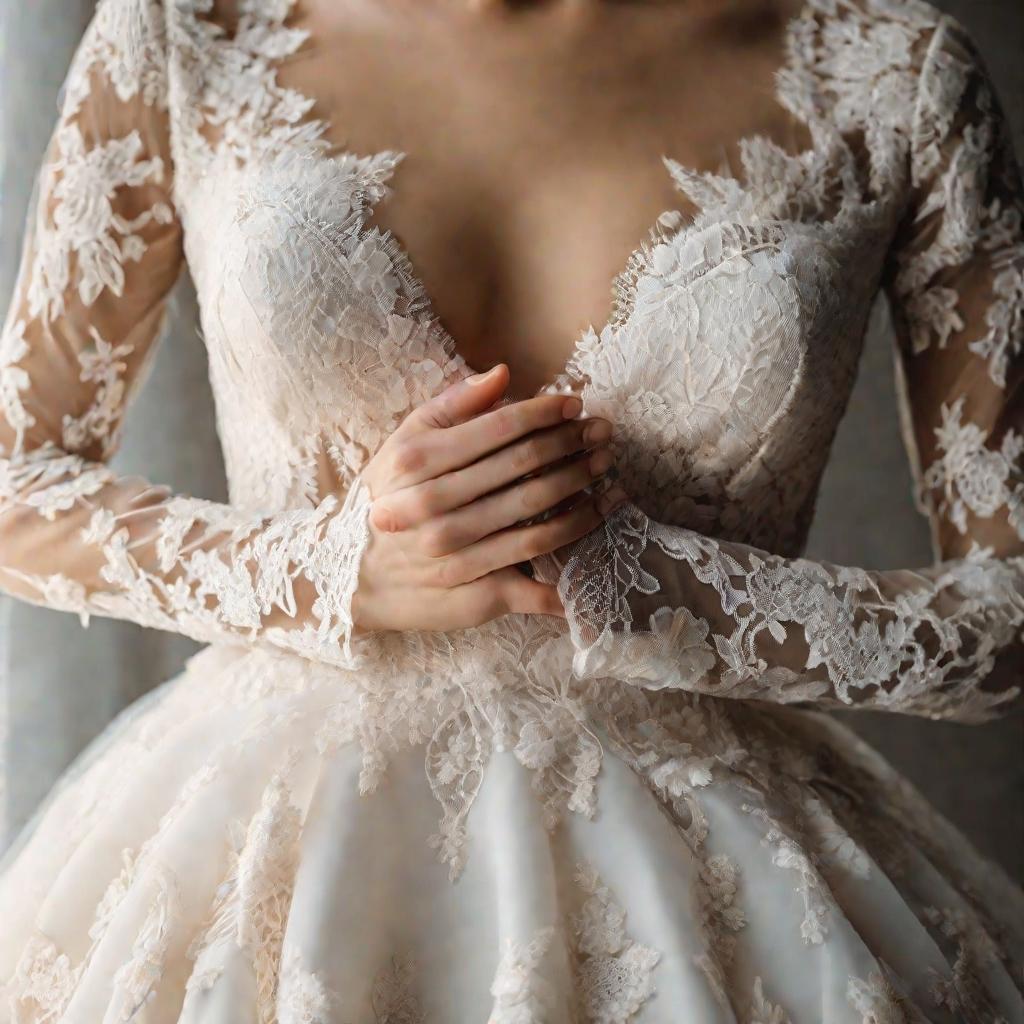 Кружевное свадебное платье на манекене
