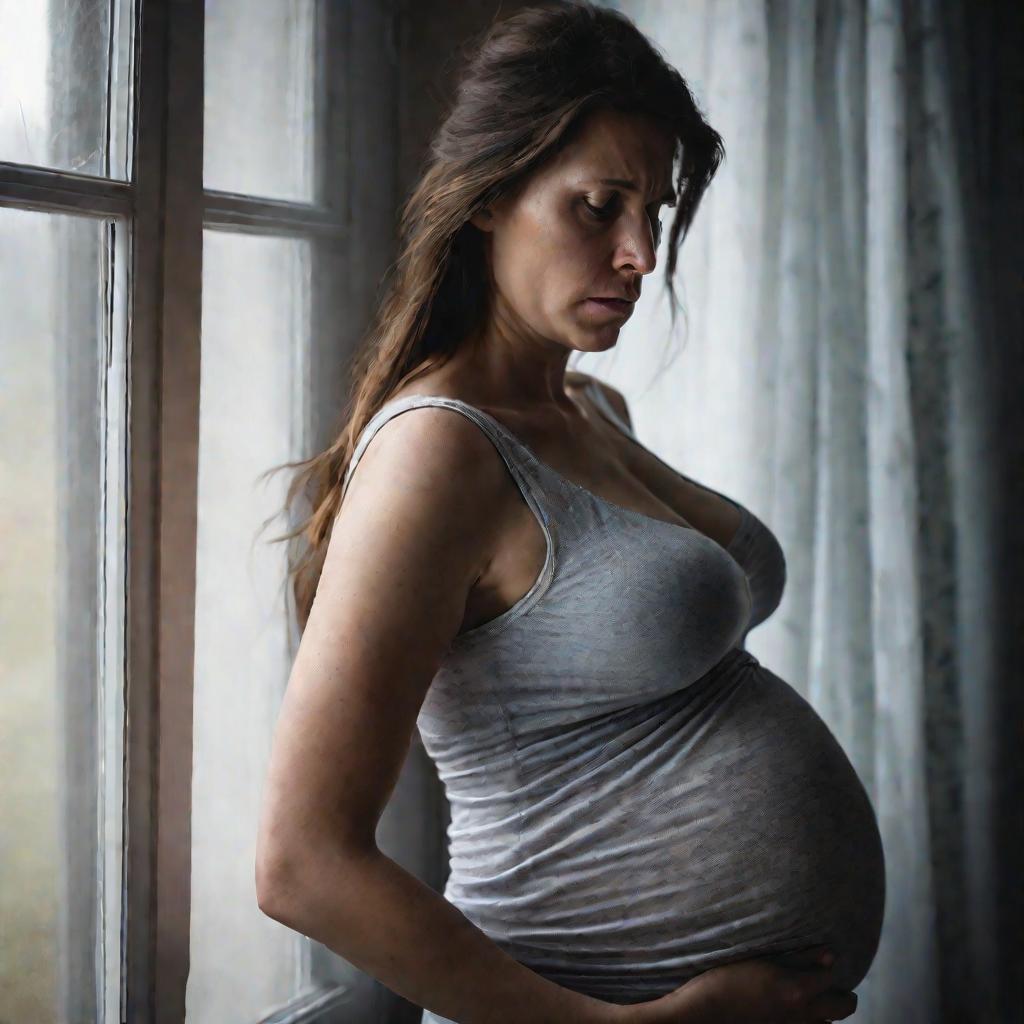 Беременная женщина с обеспокоенным выражением лица