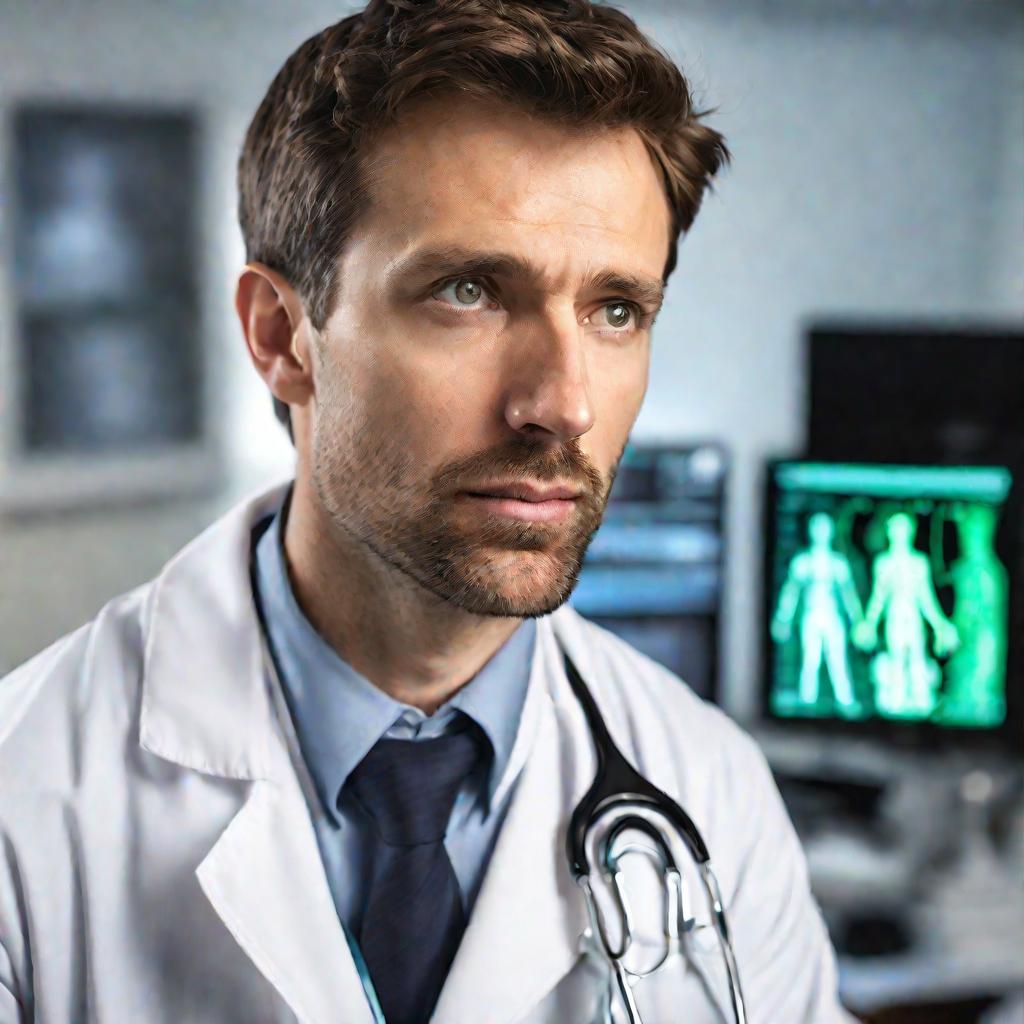 Портрет мужчины-врача, осматривающего пациента