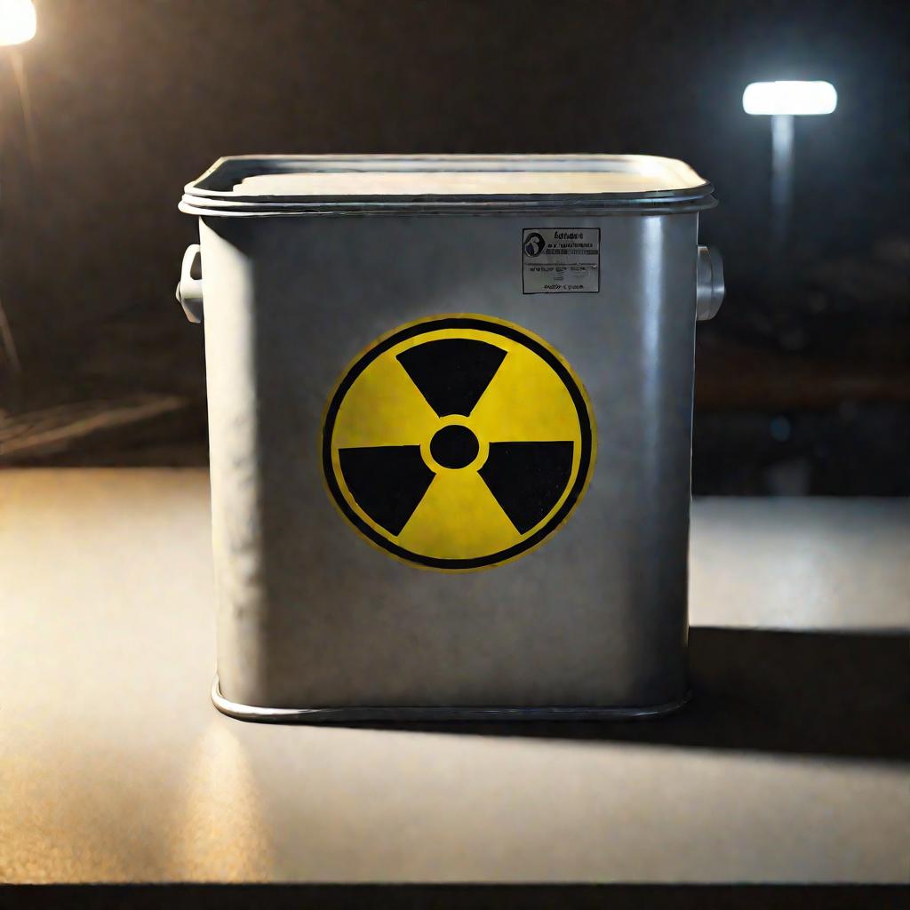 Крупный план свинцового контейнера с радиоактивным символом на столе