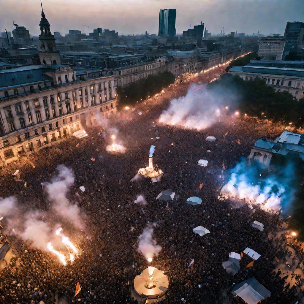 Митинг тысяч людей на городской площади