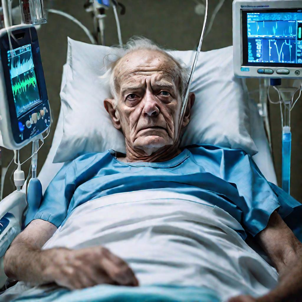 Портрет пожилого мужчины в больничной койке
