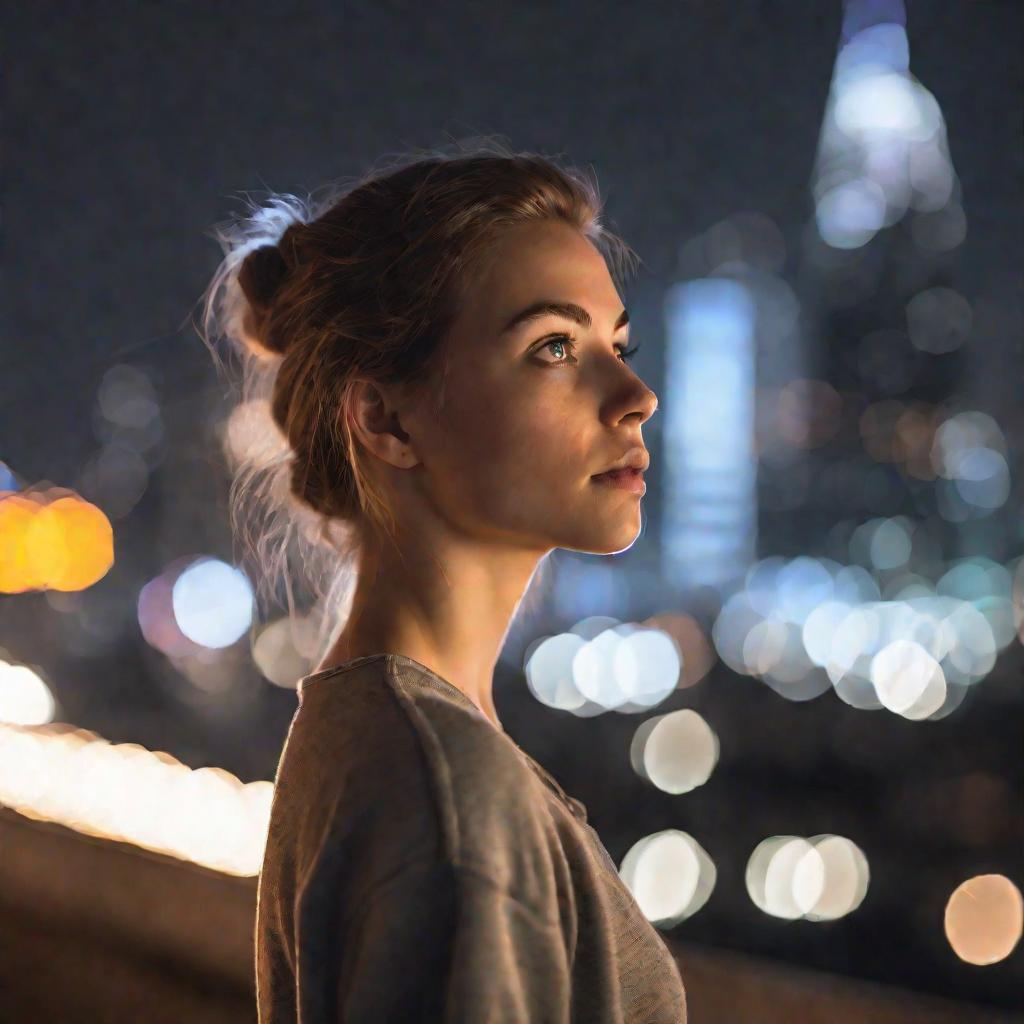 Портрет девушки на ночном городском фоне