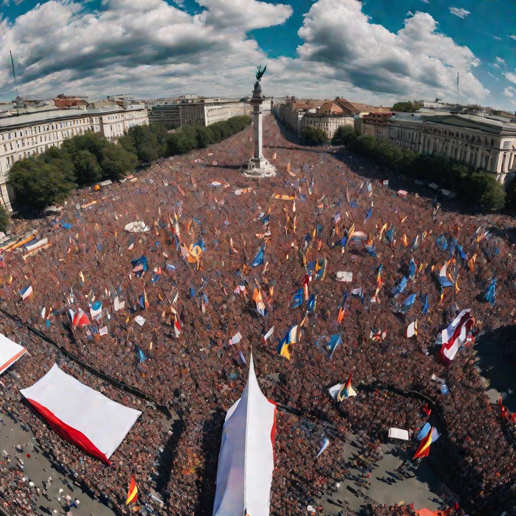 Многолюдный митинг на городской площади