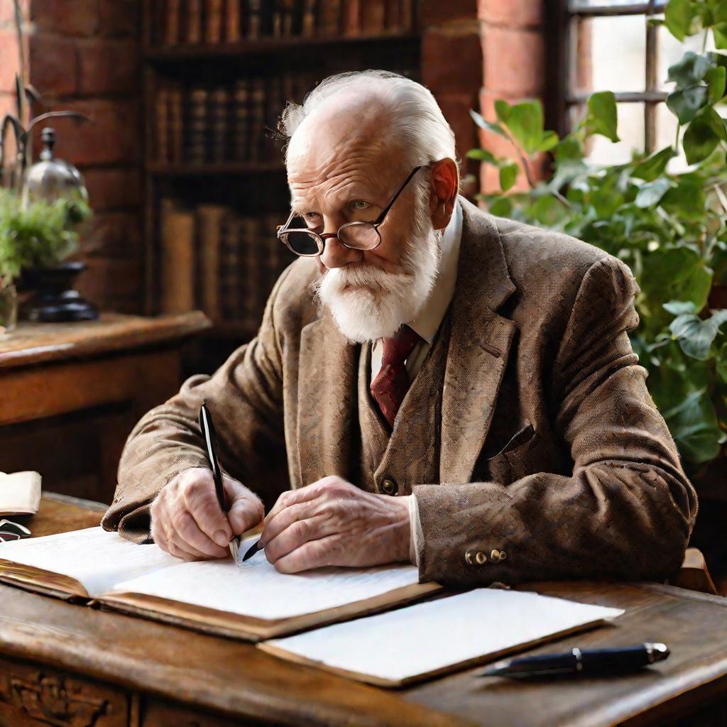 Пожилой мужчина пишет ручкой документ