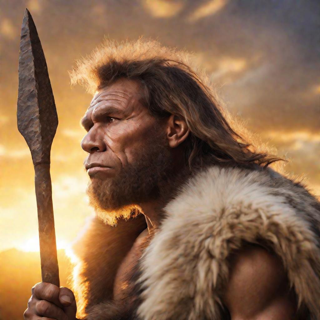 Близкий план лица задумчивого неандертальца