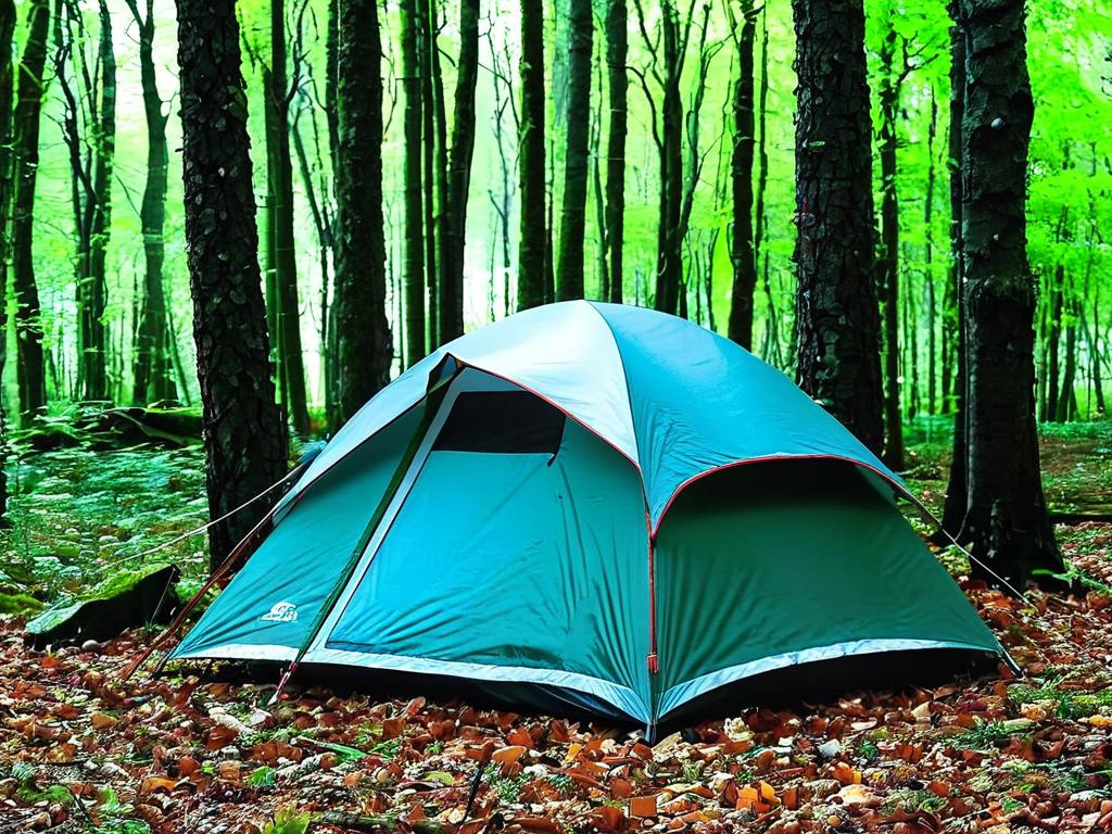 Палатка в лесу обеспечивает укрытие