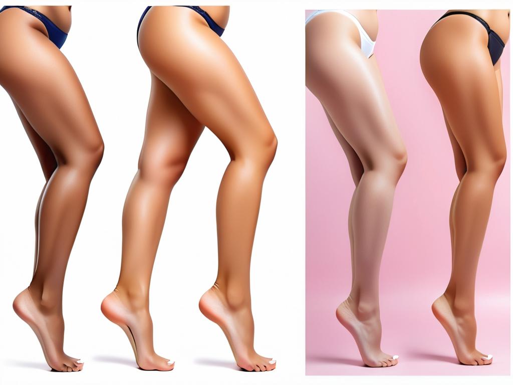 Нога до и после процедуры шугаринга, демонстрирующая результат гладкой кожи